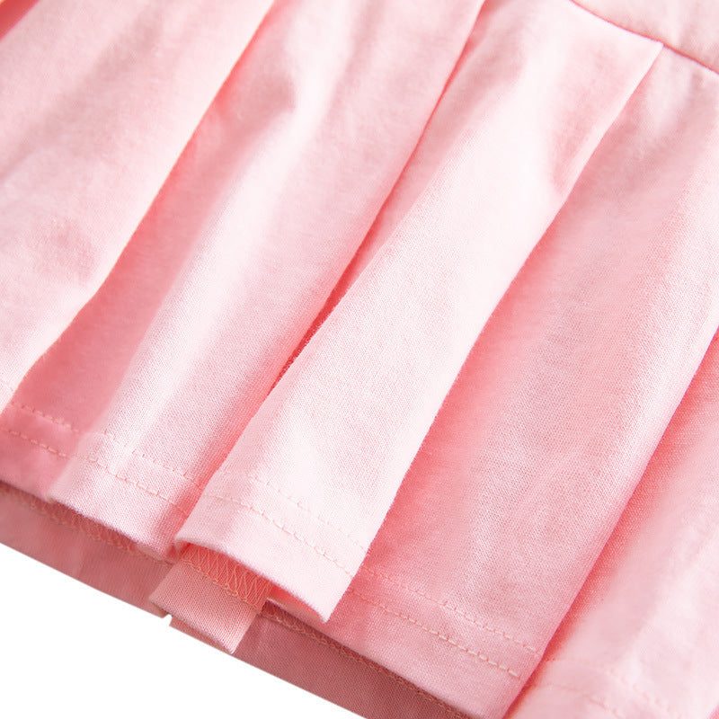 Girls' Long-Sleeve Polo Pleated Dress – Gold Flame Print.