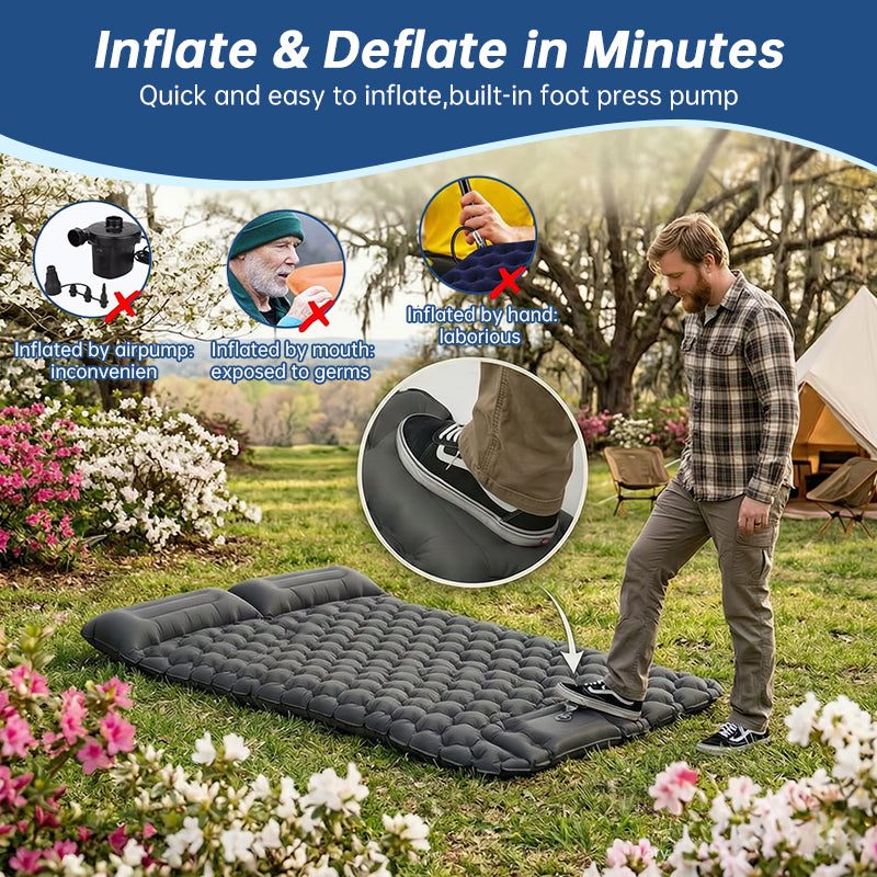 Ultralight Inflatable Camping Sleeping Pad with Pillow.