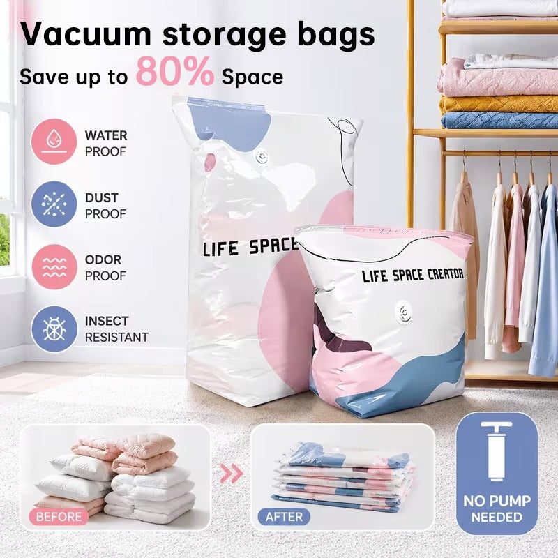 Pump-Free 3D Vacuum Bags, 3-Sec Compression, Reusable.