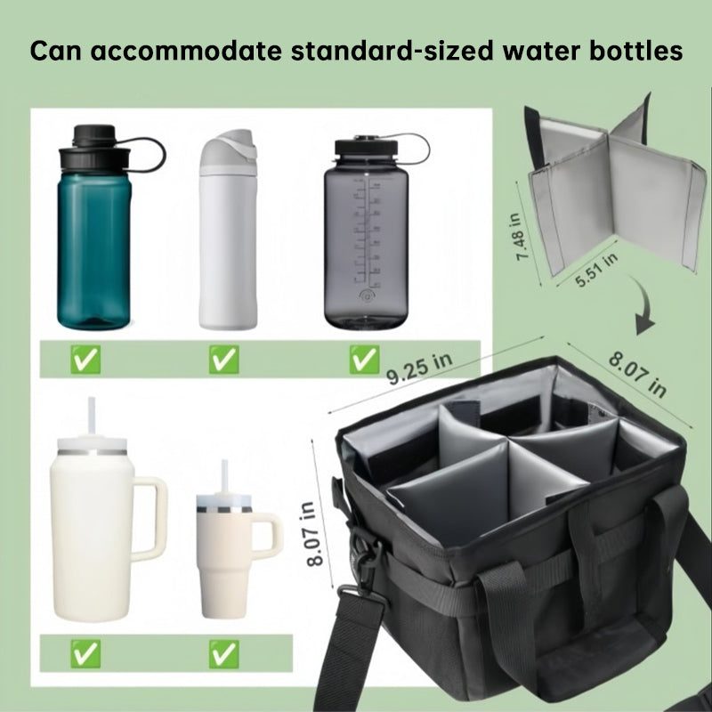 4-Compartment Leakproof Drink Carrier Bag – Adjustable Strap Beverage Holder for Car & Travel.