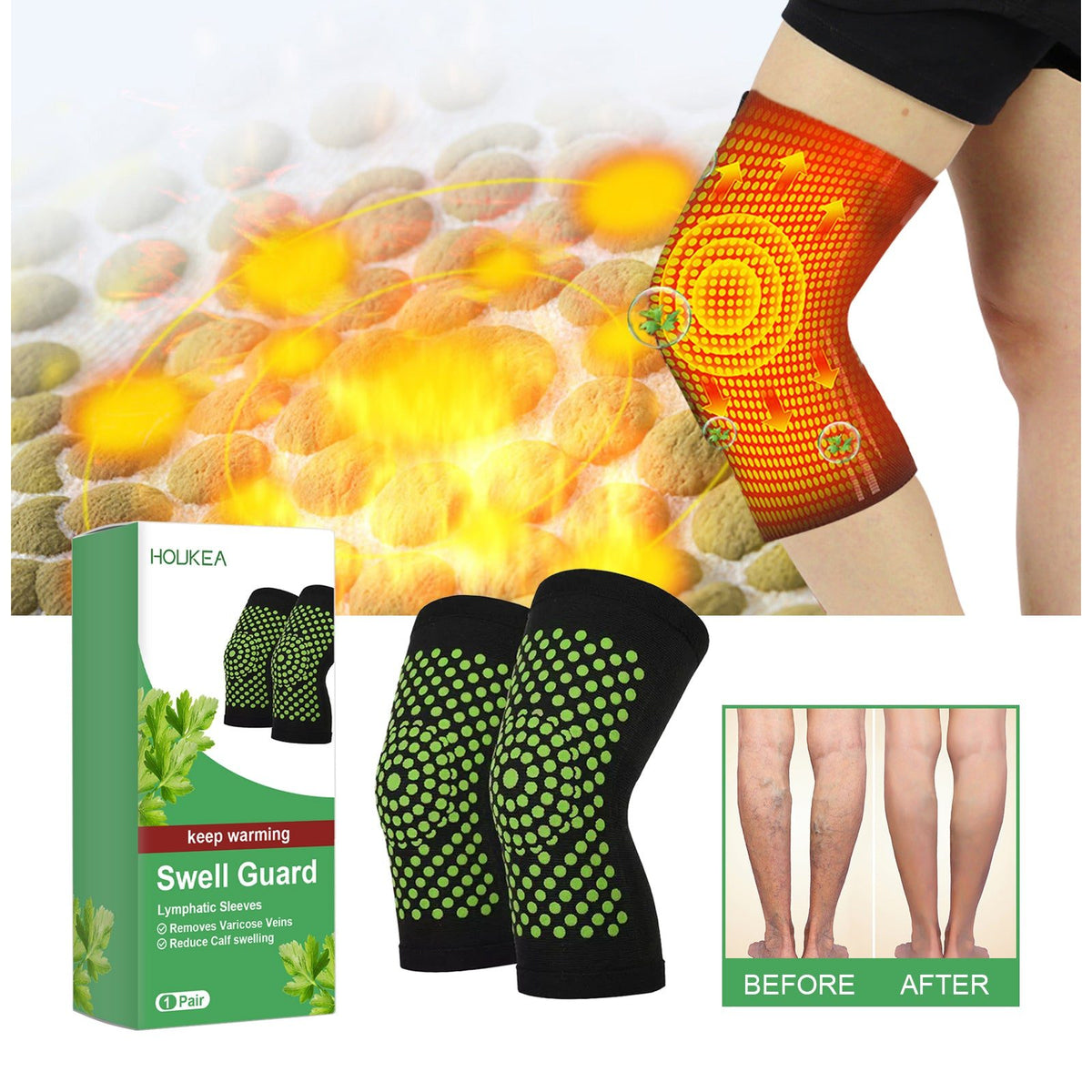 HouKea Swell Guard Lymphatic Compression Knee Sleeves – 1 Pair.