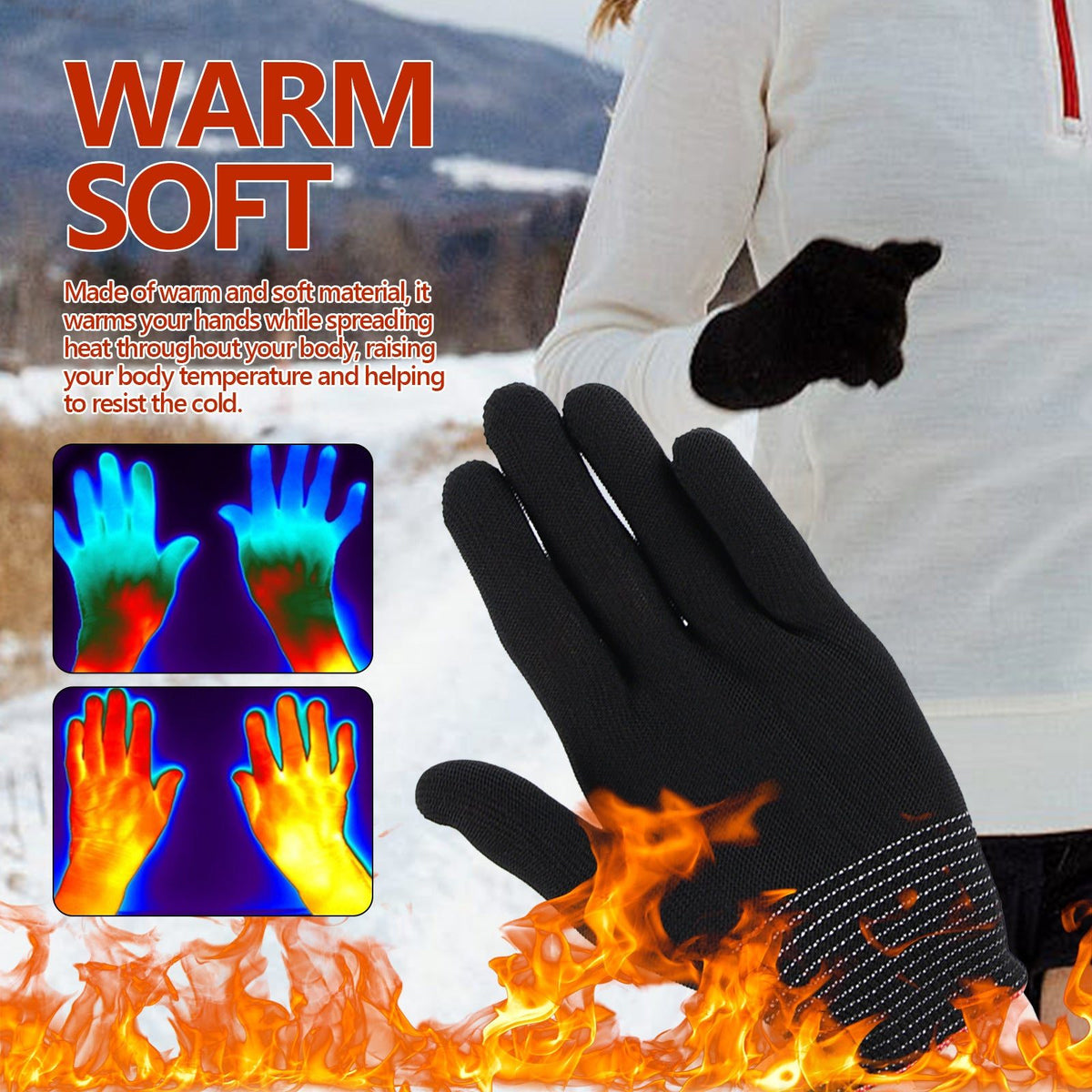 HouKea Touchscreen Nylon Thermal Body Temperature Gloves – 1 Pair.