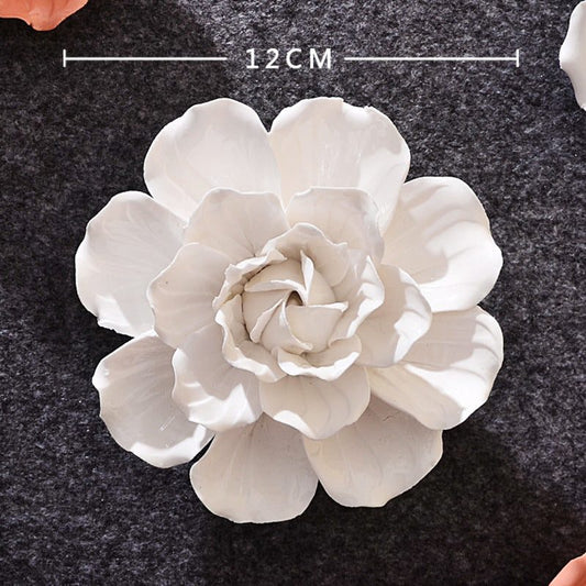 Ceramic 3D Wall Flowers - Hand-Painted Peony, Rose & Camellia Wall Decor for Wedding & Gift