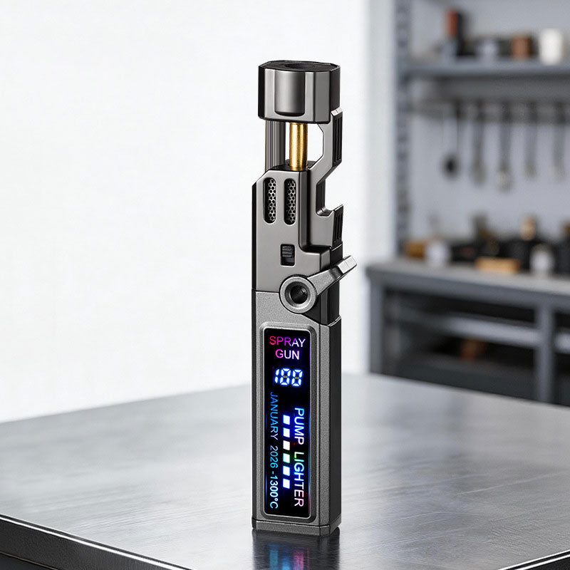 Windproof High‑Temperature High‑Power Outdoor Torch Lighter with LED Digital Display, Metal Body & Bottle Opener