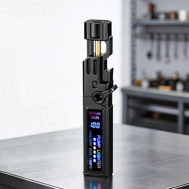 Windproof High‑Temperature High‑Power Outdoor Torch Lighter with LED Digital Display, Metal Body & Bottle Opener