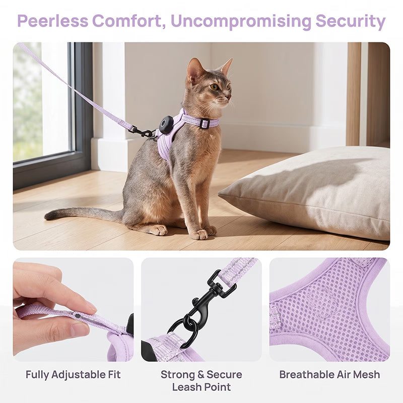 Reflective Escape-Proof Cat Harness – Adjustable Vest with Built-in AirTag Holder for Outdoor Walking