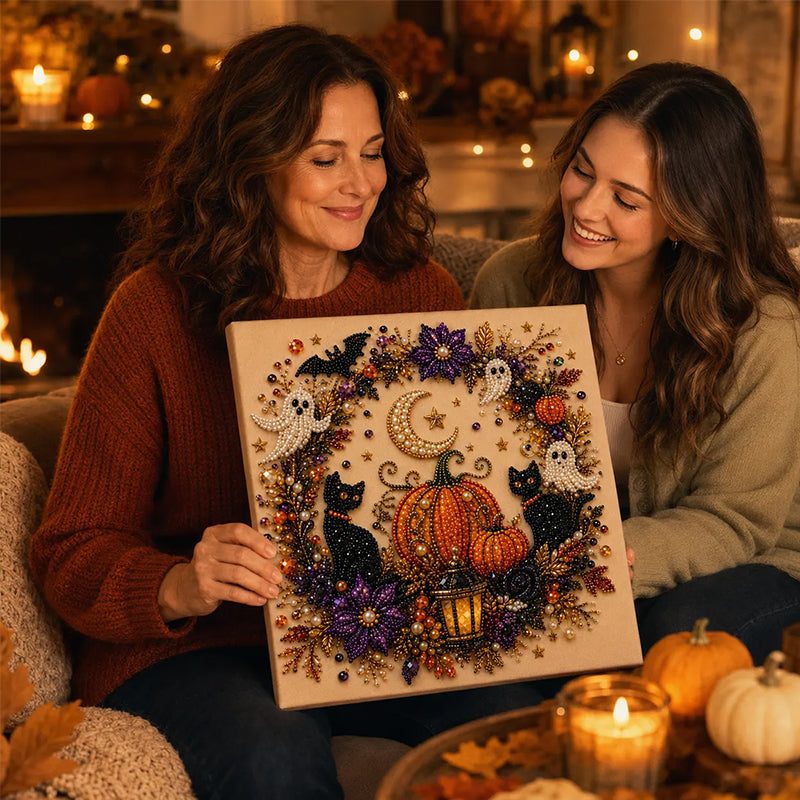 Spooky Ghost Diamond Art Kit, Halloween DIY Wall Decor for Adults & Beginners, Full Drill Gem Painting