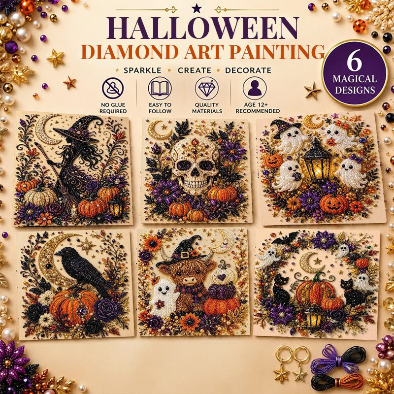 Spooky Ghost Diamond Art Kit, Halloween DIY Wall Decor for Adults & Beginners, Full Drill Gem Painting