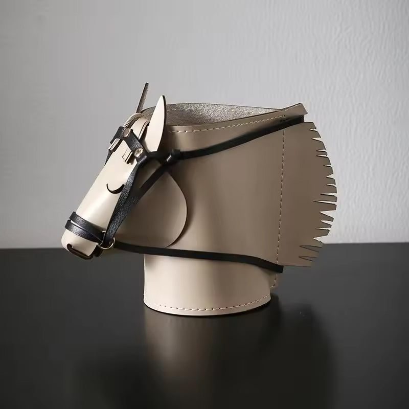 Leather Horse Head Storage Box, Makeup & Jewelry Organizer for Desk, Living Room & Study
