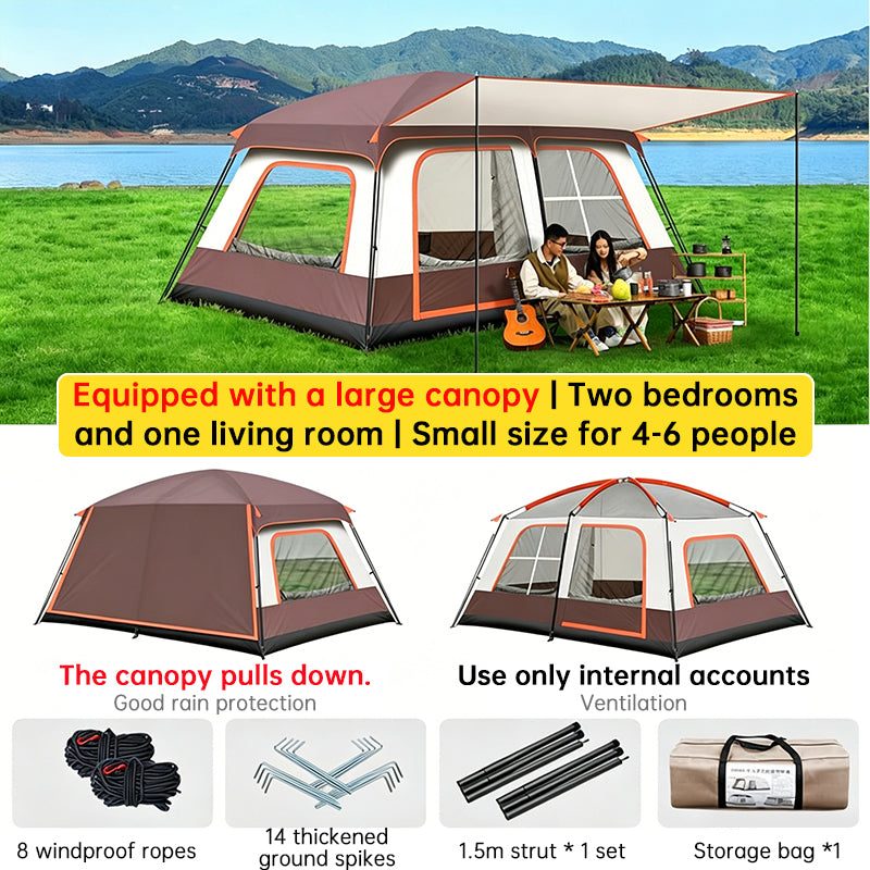 4-6 Person Family Camping Tent, Waterproof Portable Tent with Carry Bag for Car Camping