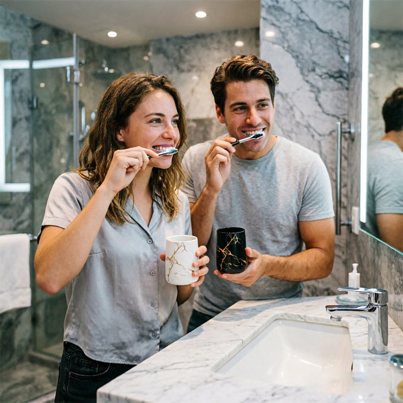 Luxury Couple’s Ceramic Cup Set – High-End Bathroom Tumblers