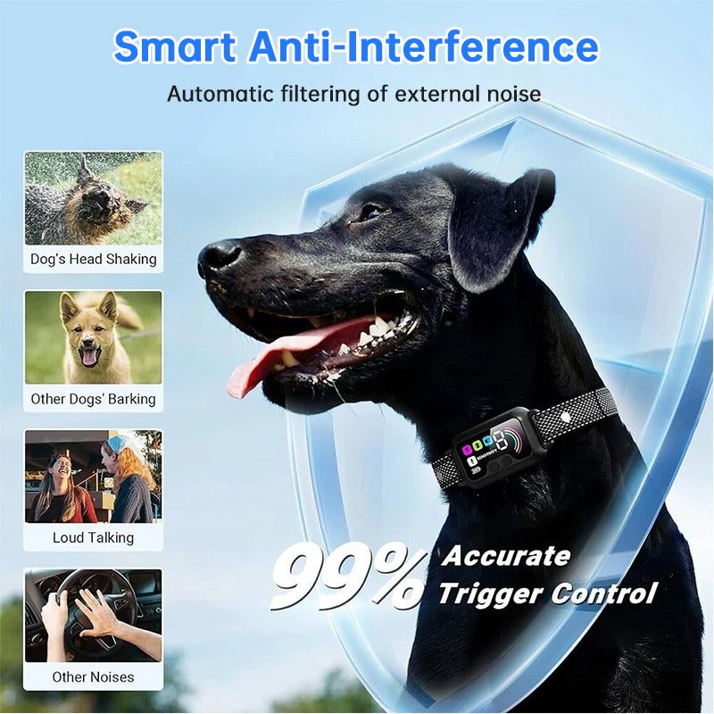 Smart Dog Bark Control Collar w/ Color Screen, Multi Stop Modes, 8-Level Sensitivity, IP67 Waterproof.