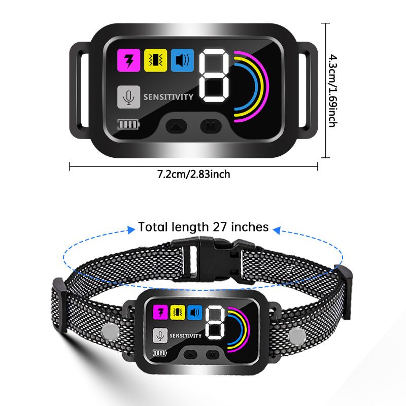 Smart Dog Bark Control Collar w/ Color Screen, Multi Stop Modes, 8-Level Sensitivity, IP67 Waterproof.